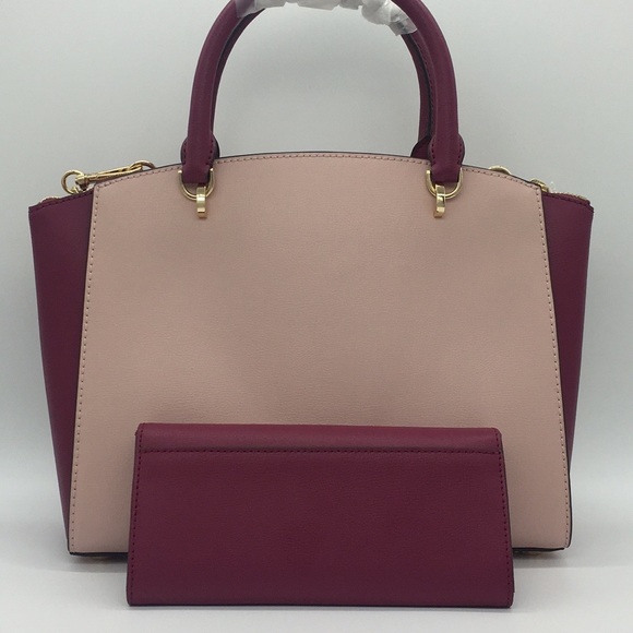 MICHAEL KORS ELLIS LG SATCHEL & LG WALLET MAGENTA - Picture 2 of 8